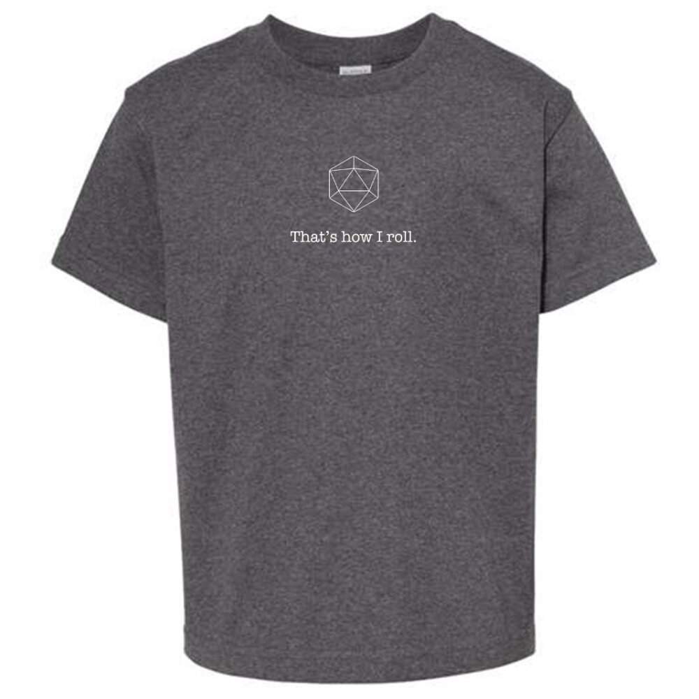 NWT Youth DnD Outline Dice "How I Roll" T-shirt - Charcoal